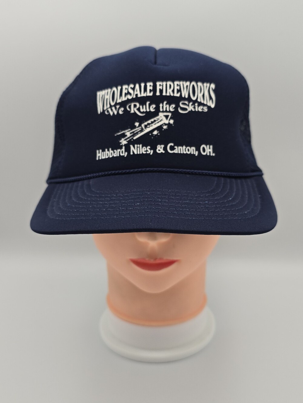 Vintage Wholesale Fireworks Hubbard Niles & Canton Ohio Navy Blue Trucker Hat